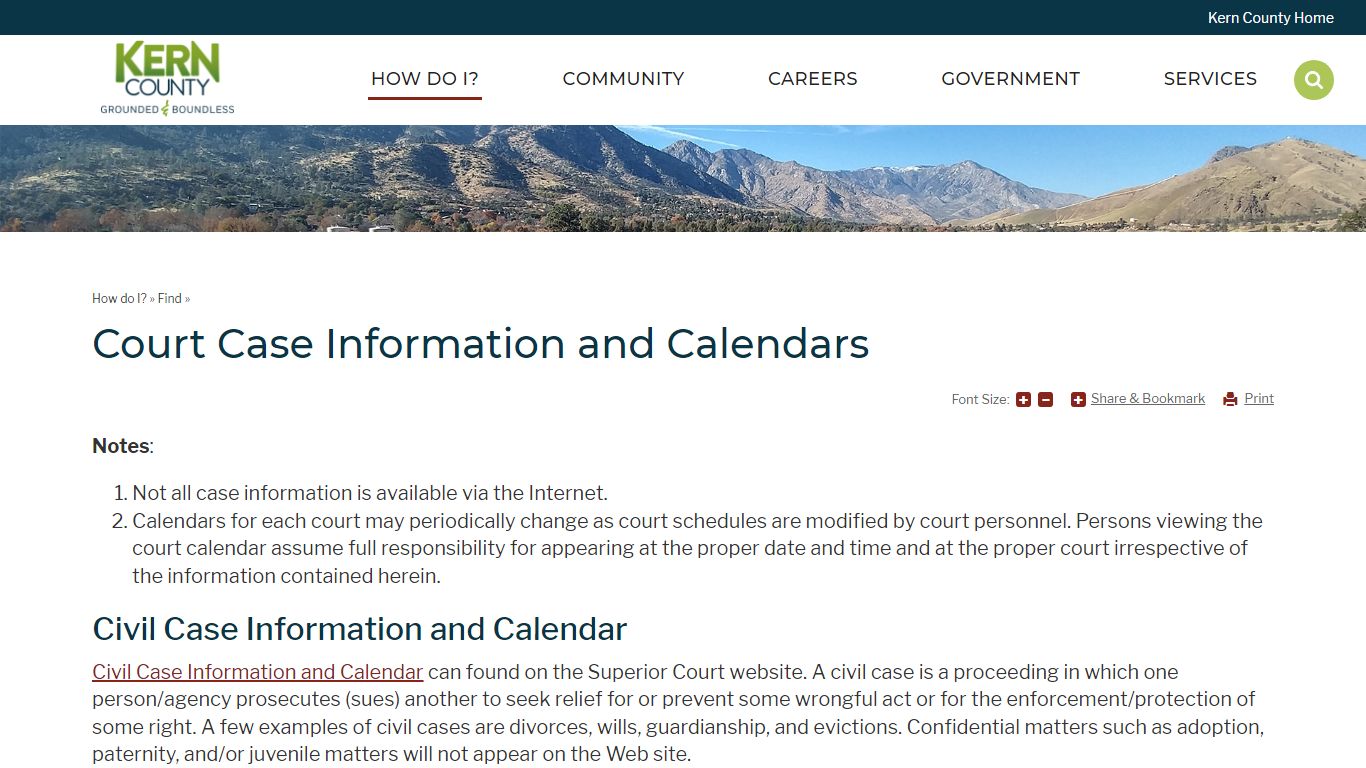 Court Case Information and Calendars | Kern County, CA